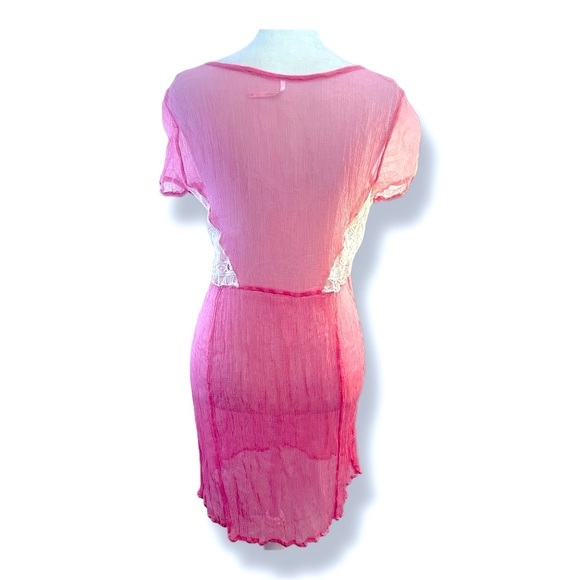 FREE PEOPLE💗Sheer pink ivory embroidered short sleeve tunic or dress XS - Picture 7 of 16
